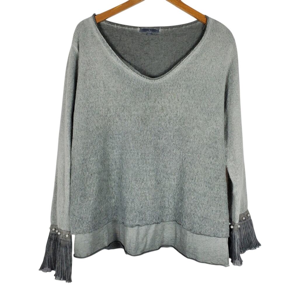 Tempo Paris Mohair Blend Long Sleeve V-neck Sweater L Gray Pullover Lightweight